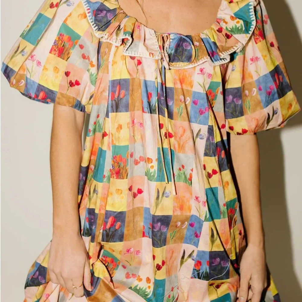 Colorful Patchwork Ruffle Dress - Picture 2 of 11